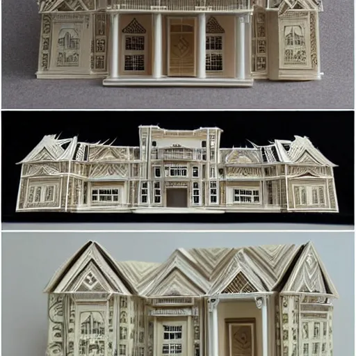 Prompt: a beautiful detailed mansion in the style of papercraft, origami,