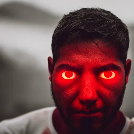 Image similar to a man with red glowing eyes