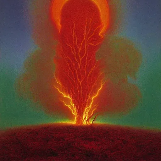 Prompt: fire storm in the cosmos in the style of zdzisław beksinski