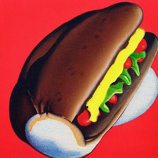 Prompt: beautiful vintage hot dog painting by isami kondo