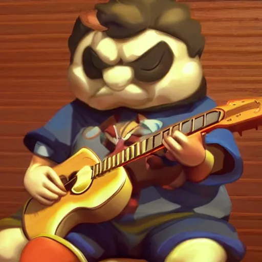 Prompt: pudge from dota 2 playing on a guitar