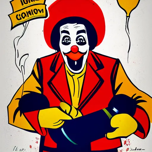 Prompt: communist clown drinking champagne, soviet propaganda, vivid colors, poster art style, detailed image, saturated colors, dominating red, detailer portrait, male face, very happy