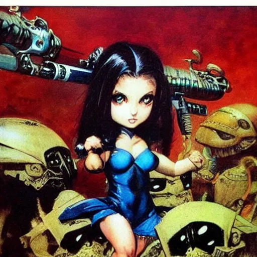 Prompt: “ original chibi bunny girl frank frazetta, ken kelly, simon bisley ”