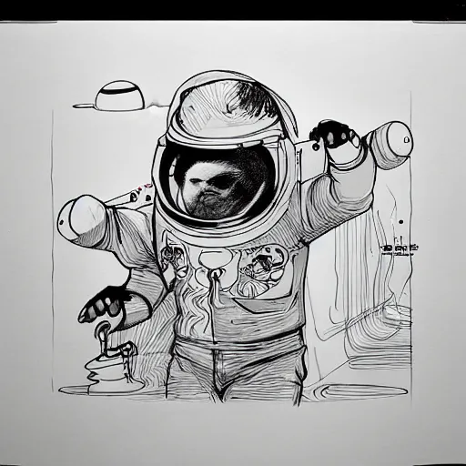 Image similar to james jean, mcbess art of a dj playing in outerspace, sketch