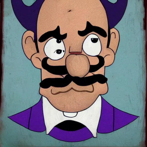 Prompt: waluigi as a mobster, tudor style portrait, highly detailed,