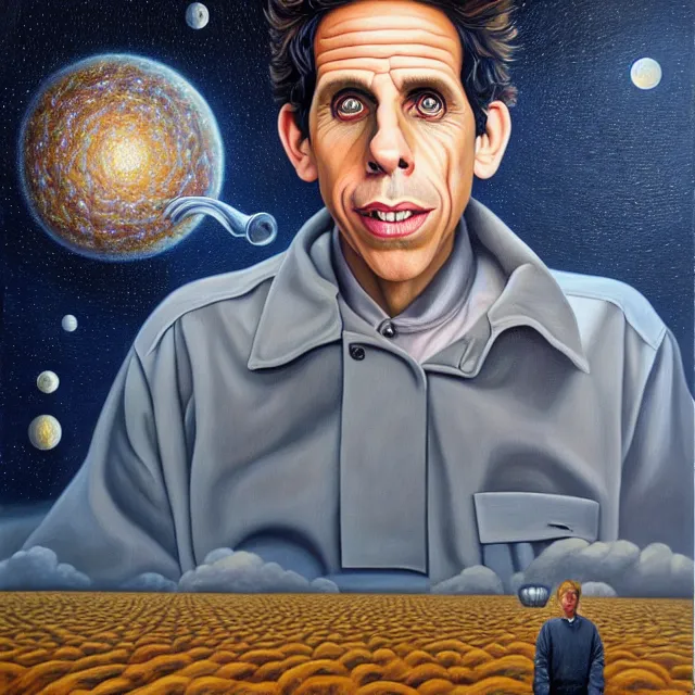 Prompt: an oil on canvas portrait painting of ben stiller, surrealism, surrealist, cosmic horror, rob gonsalves, high detail