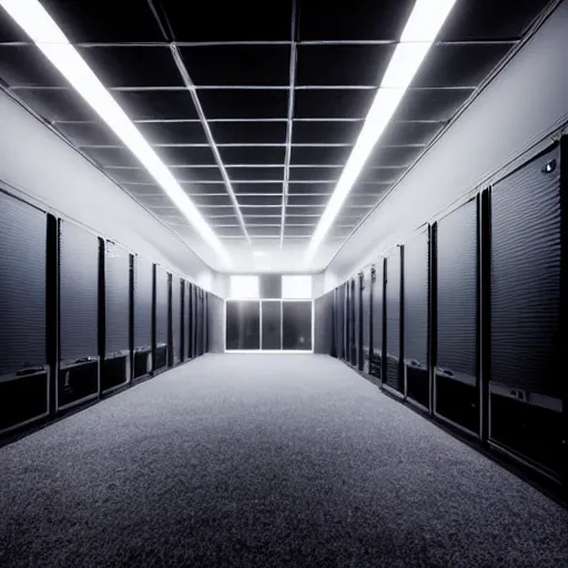 Prompt: synthwave server room, eerie, dark, very dark, movie still