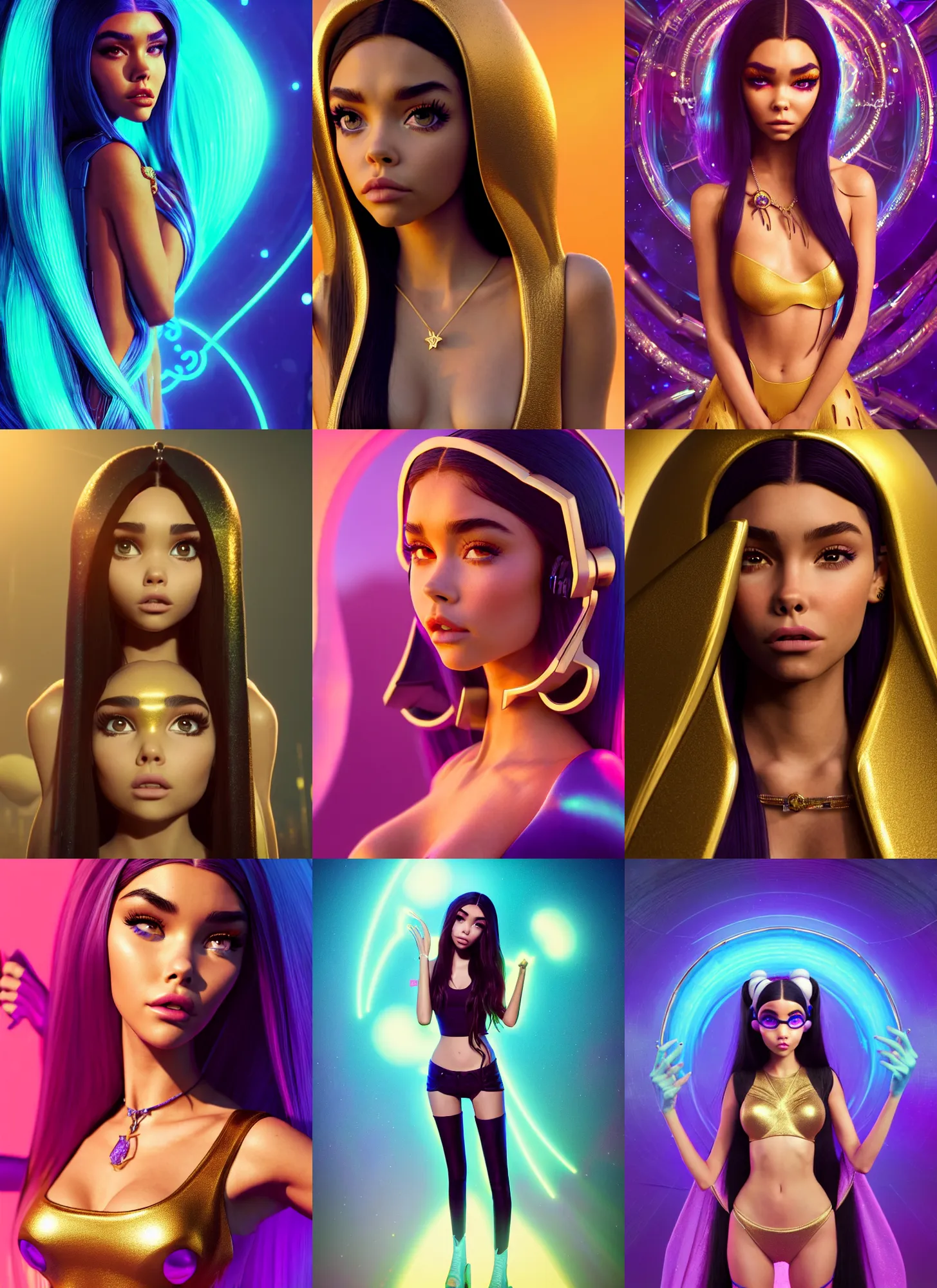 Prompt: madison beer as edm nerd woman | jewelry | glamorous oily soft polished rich alluring ornate modern | weta disney pixar movie still photo | hi - fructose, sci fi fantasy, golden ratio, smooth, octane render, sharp focus, artstation, concept art | beeple, rhads, rutkowski, artgerm, mucha, wlop, loish |