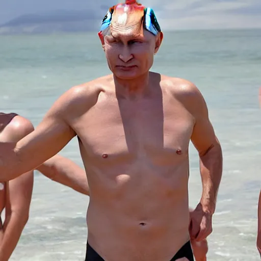 Prompt: Vladimir Putin wearing a bikini