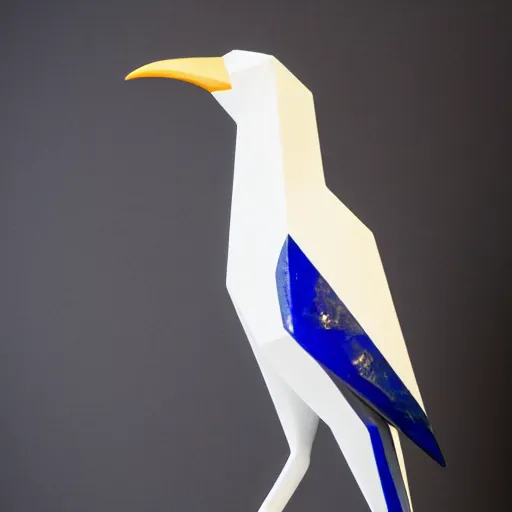 Image similar to stylized dynamic sculpture of a white and lapis lazuli crow, beautiful studio lighting 35mm F/1.2