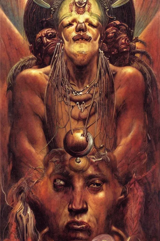 Prompt: a portrait of chango the orisha by wayne barlowe, by gustav moreau, by goward, by gaston bussiere, by roberto ferri, by santiago caruso, by luis ricardo falero, by austin osman spare, ( ( ( ( occult art ) ) ) ) saturno butto
