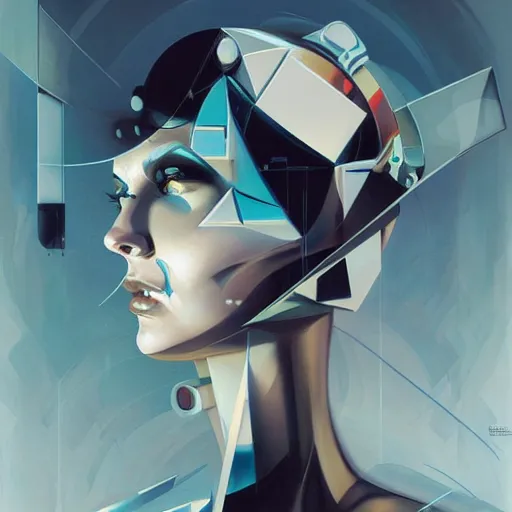 Image similar to scifi futurism automaton minimalism chrome by peter mohrbacher art Hajime Sorayama airbrush hyperrealism model abstract shatter fragments cubism futurism pastel blue soft flat minimal minimalism portrait face jackson pollock