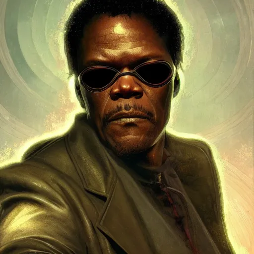Prompt: Samuel L. Jackson as Morpheus in the Matrix, intricate, highly detailed, digital painting, artstation, concept art, sharp focus, illustration, art by greg rutkowski and alphonse mucha