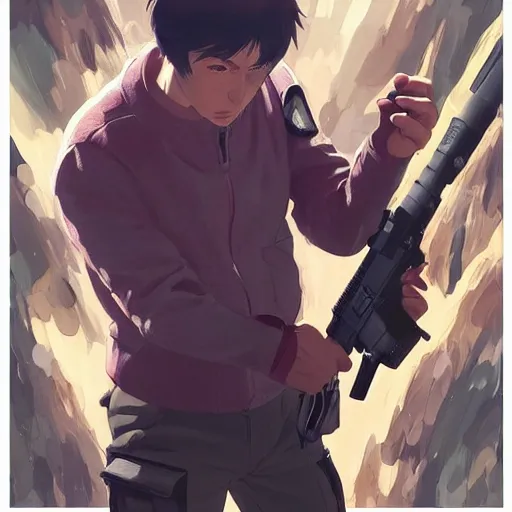 Prompt: squirrel man holding a blaster, very very anime!!!, fine - face, realistic shaded perfect face, fine details. anime. realistic shaded lighting poster by ilya kuvshinov katsuhiro otomo ghost - in - the - shell, magali villeneuve, artgerm, jeremy lipkin and michael garmash and rob rey