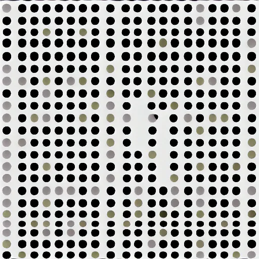 Prompt: colorful dots placed on a grid with grey lines and a white outline, black background, numbers above and to the right of the grid