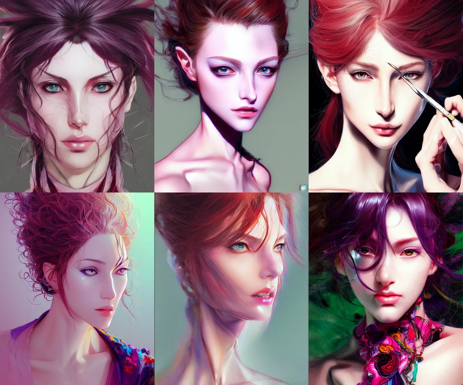 Image similar to portrait of a woman, fashion, beautiful, elegant colorful, artstation trending, deviantart, highly detailed, focus, smooth, by hirohiko araki, yoshitaka amano