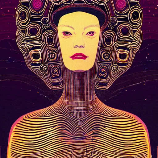 Image similar to portrait of female android by victo ngai