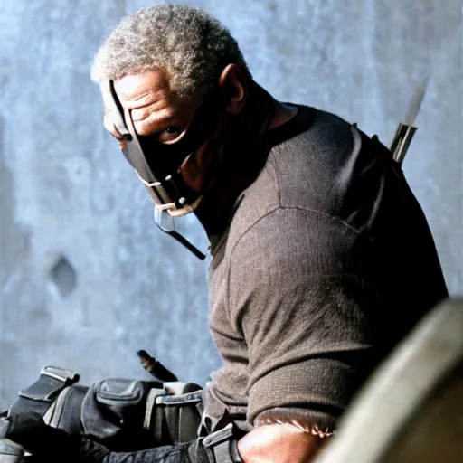 Image similar to bane from the dark knight rises played by morgan freeman