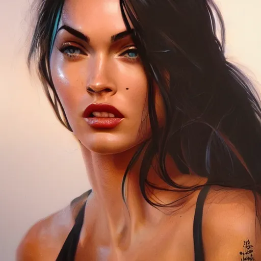 Image similar to megan fox closeup of face. hyperrealistic portrait, photo realistic, poster, artstation, volumetric lighting, digital art, very detailed face by magali villeneuve