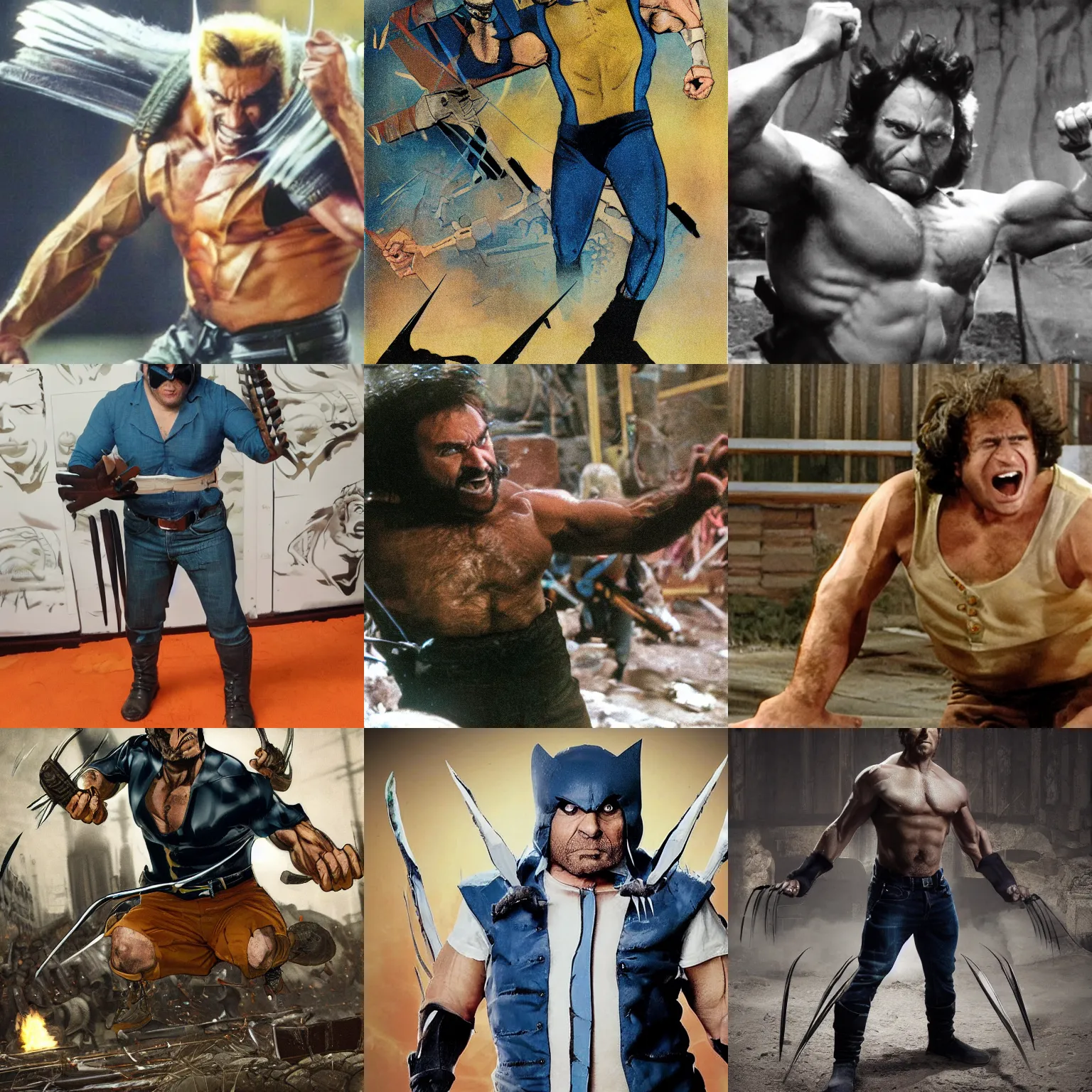 Image similar to wolverine action pose, danny devito