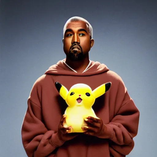 Prompt: Kanye West holding pikachu for a 1990s sitcom tv show, Studio Photograph, portrait