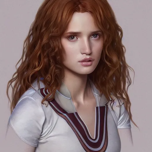 Prompt: ultra realistic illustration, bella thorne as hermione granger in harry potter, intricate, elegant, highly detailed, digital painting, artstation, concept art, smooth, sharp focus, illustration, art by artgerm and greg rutkowski and alphonse mucha