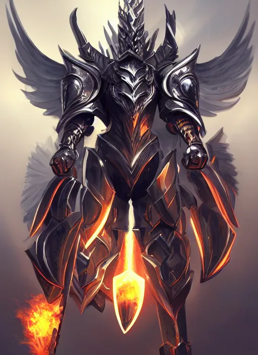 Prompt: a highly detailed illustration of sleek armored angel knight, dramatic imposing flaming aura pose, intricate, elegant, highly detailed, centered, digital painting, artstation, concept art, smooth, sharp focus, league of legends concept art, wlop.