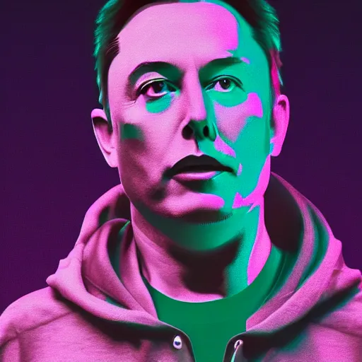 Image similar to vector elon musk in hoodie, portrait, vaporwave, synthwave, neon, vector graphics, cinematic, volumetric lighting, f 8 aperture, cinematic eastman 5 3 8 4 film, photorealistic