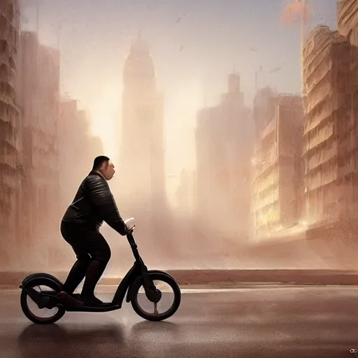 Prompt: obese Steven Seagal riding a scooter, amazing splashscreen artwork, splash art, natural light, elegant, intricate, fantasy, atmospheric lighting, cinematic, matte painting, by Greg rutkowski