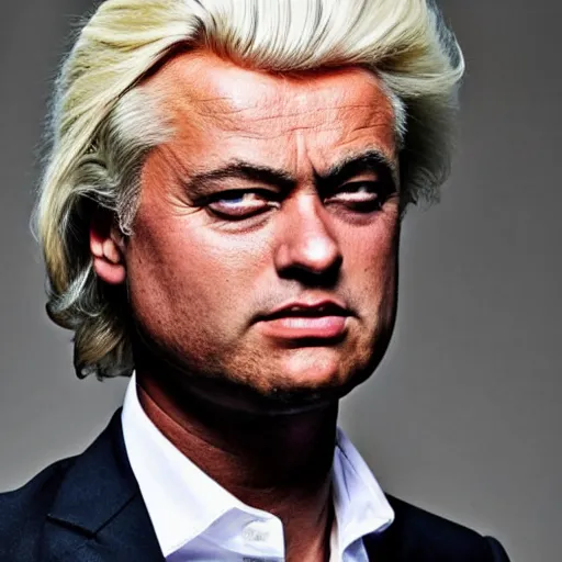 Prompt: geert wilders with static hair, hair raised up in spikes