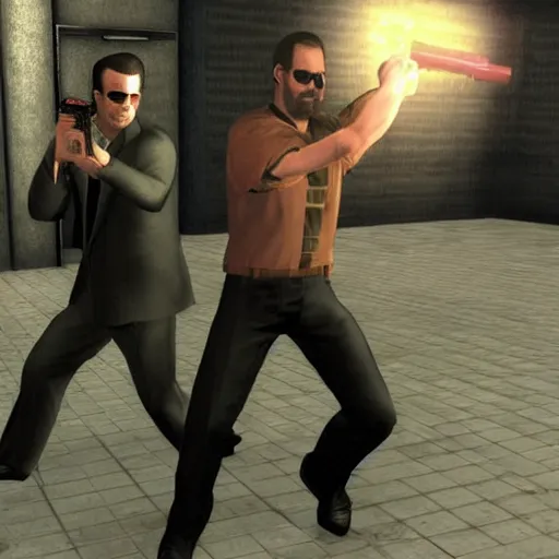 Prompt: max payne and jc denton from deus ex, buddy cop