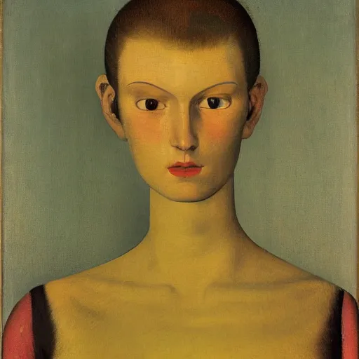 Image similar to a portrait of a female android by balthus