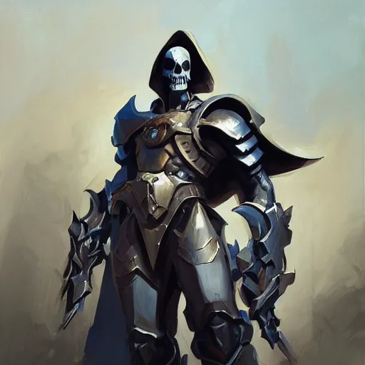 Image similar to greg manchess portrait painting of partially armored powerful skeletor overwatch character, medium shot, asymmetrical, profile picture, organic painting, sunny day, matte painting, bold shapes, hard edges, street art, trending on artstation, by huang guangjian, gil elvgren, ruan jia, greg rutkowski, gaston bussiere