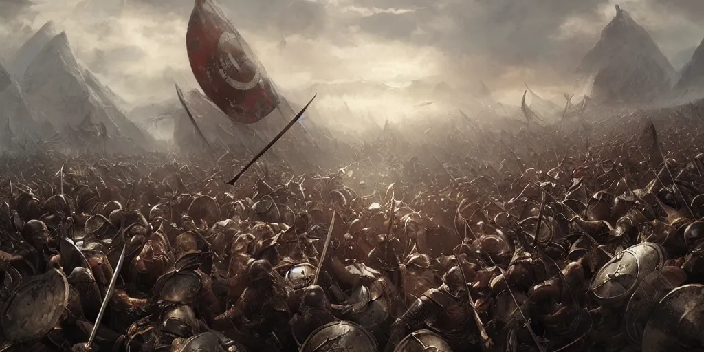 Image similar to an epic viking battle scene, by WLOP, realistic, detailed, epic scenery, blood