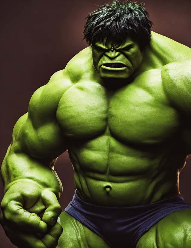 Image similar to photo of hulk but he's fat and has no muscles, 8 5 mm f / 1. 8, bokeh, backlit