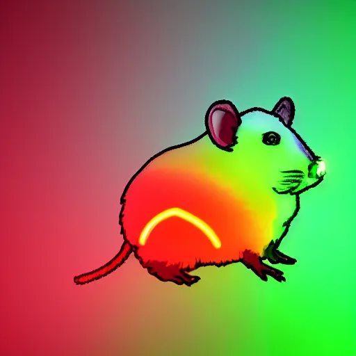 Image similar to cyberpunk hamster made of glowing rainbow neon lights holding a rainbow gem crystal, light reflection, 8 k, hd, logo