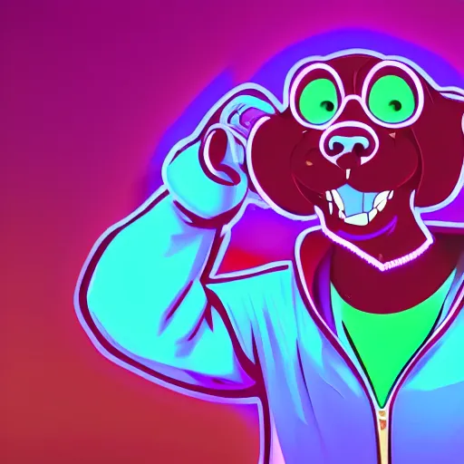 Image similar to scooby doo in hoodie, portrait, vaporwave, synthwave, neon, vector graphics, cinematic, volumetric lighting, f 8 aperture, cinematic eastman 5 3 8 4 film