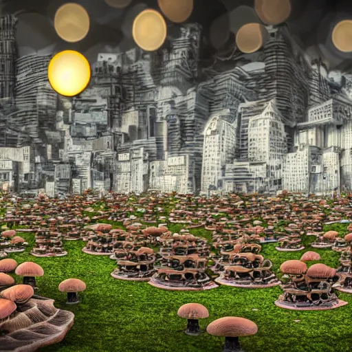 Image similar to city made out of mushroom housing, realistic, hdr, hdd, clear image,