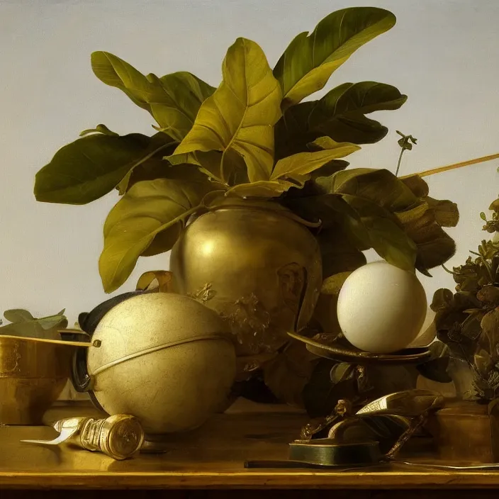 Image similar to still life painting of master sword and greenery by pieter claesz, oil on canvas, strong lighting, highly detailed, hyper realism, golden hour, god rays, hd, 4 k