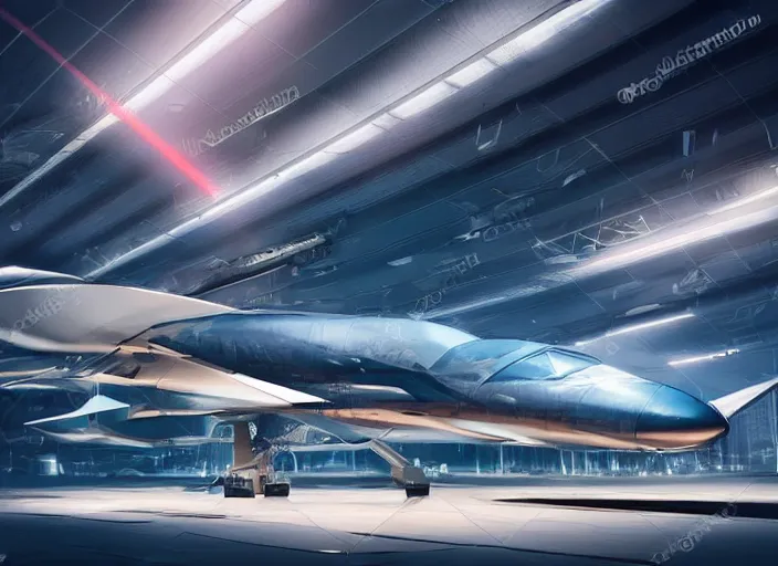 Image similar to futuristic sci fi jet plane arrives at runway of cyberpunk airport at night ,cinematic lighting, realistic photo , concept art