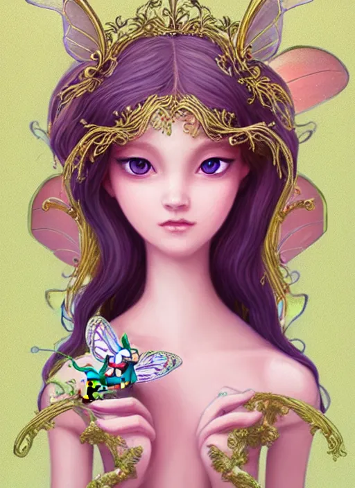 Image similar to a beautiful fairy. intricate, elegant, vision of holy perfection. smile, artstation, sticker illustration