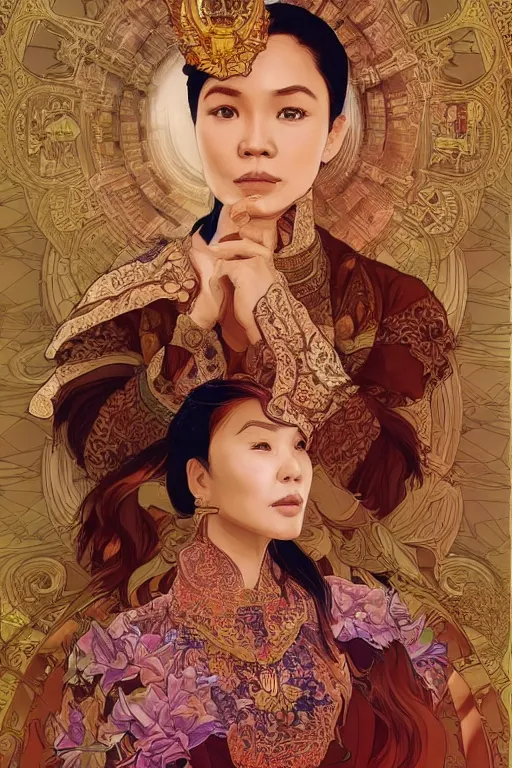 Image similar to portrait of an indonesian celebrity as an architect, highly detailed, digital painting, artstation, concept art, sharp focus, illustration, art by kittichai rueangchaichan and james gurney and alphonse mucha