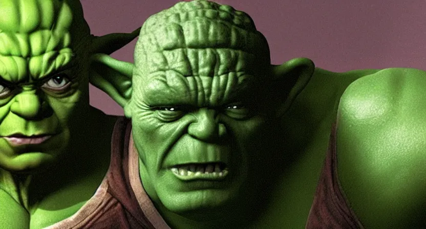 Prompt: a mix between Hulk and yoda, shot on technicolor cinemascope