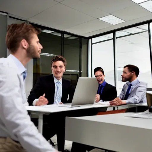 Image similar to rat businessmen in an office, wide angle