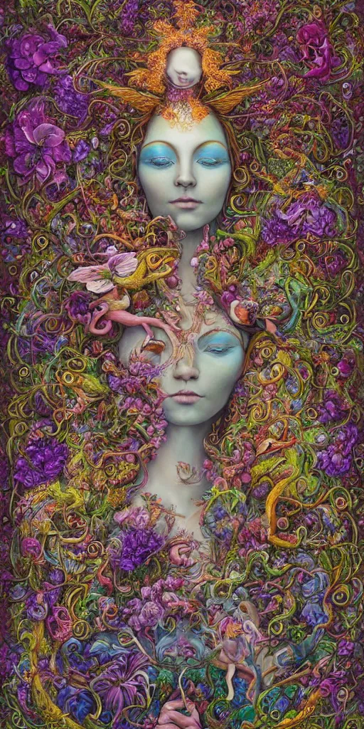 Prompt: a painting by by hanna yata, geenss archenti flores of the spirit of mother nature in fantasy, intricate, elegant psychedelia shapes by hanna yata, geenss archenti flores, ben ridgway, intricate, elegant, highly detailed, digital painting, artstation, concept art, ambient occlusion, vray render,