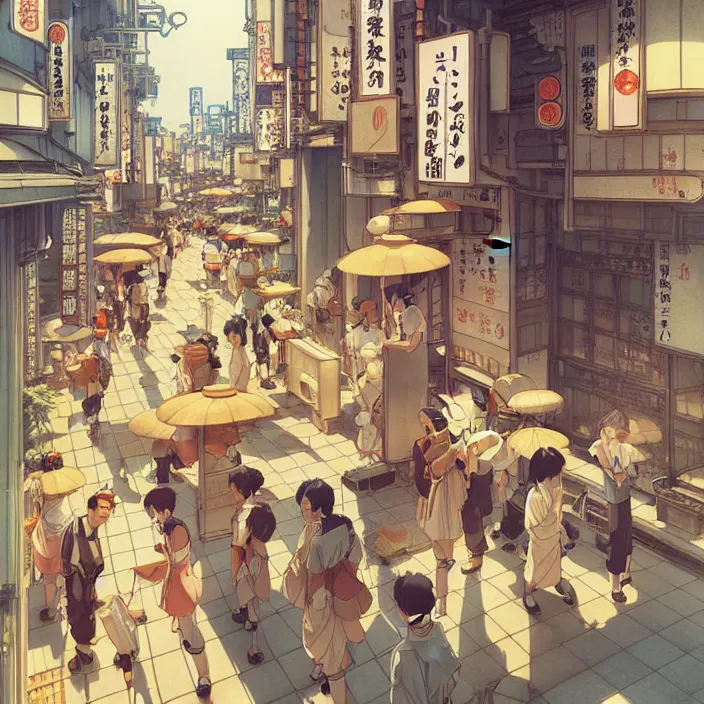 Image similar to japanese big city, summer, in the style of studio ghibli, j. c. leyendecker, greg rutkowski, artem