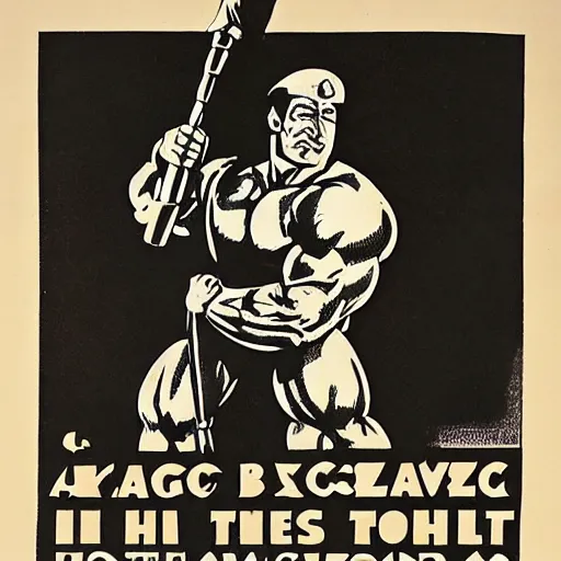 Image similar to propaganda poster of an incredibly muscular man with a sledgehammer cuddling with a robot, sketch, monochrome, bela uitz