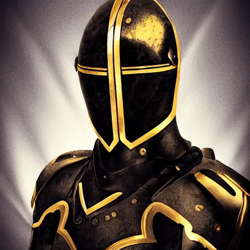 Prompt: portrait of black and gold knight, honorable, technological