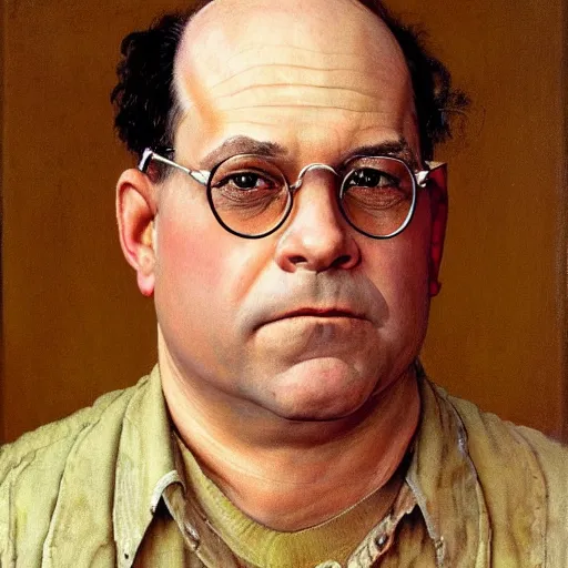 Image similar to frontal portrait of george costanza. a portrait by norman rockwell.