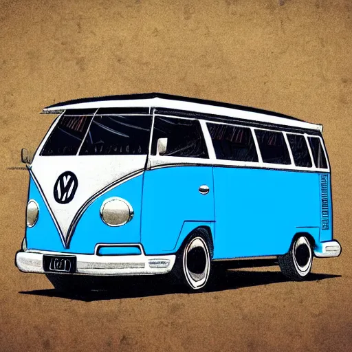 Image similar to illustration of an old van volkswagen, may 6 8, pastel colors, cool, hippie by malika favre